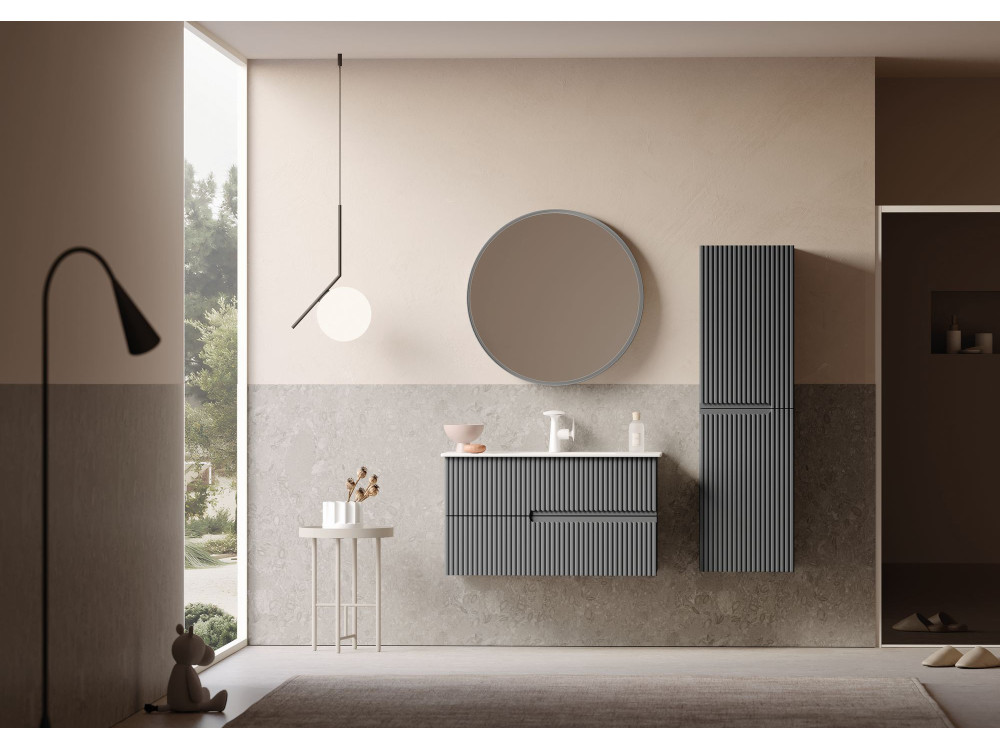Espelho decorativo em madeira «Moonlight 90 v2» - 90 x 7 x 90 cm - Cinza mate
