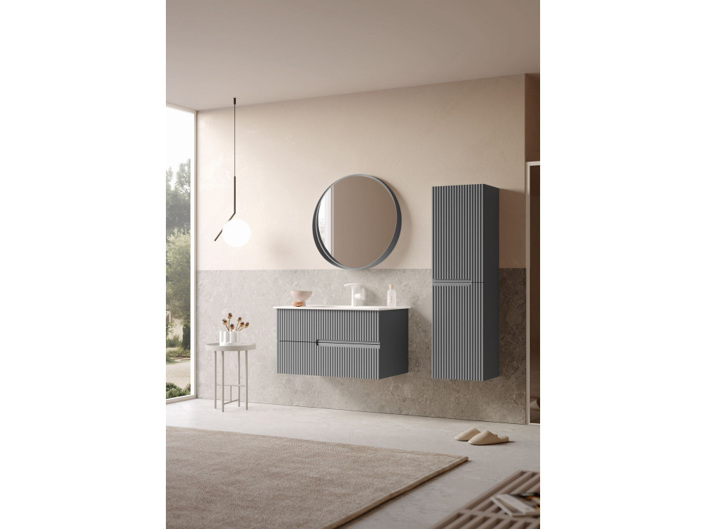 Espelho decorativo em madeira «Moonlight 90 v2» - 90 x 7 x 90 cm - Cinza mate