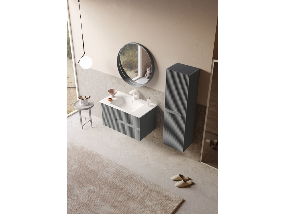 Espelho decorativo em madeira «Moonlight 90 v2» - 90 x 7 x 90 cm - Cinza mate