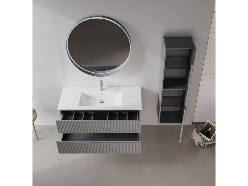 Espelho decorativo em madeira «Moonlight 90 v2» - 90 x 7 x 90 cm - Cinza mate