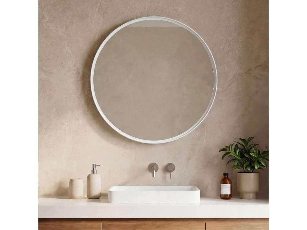 Espelho decorativo em madeira «Moonlight 90 v2» - 90 x 7 x 90 cm - Branco mate