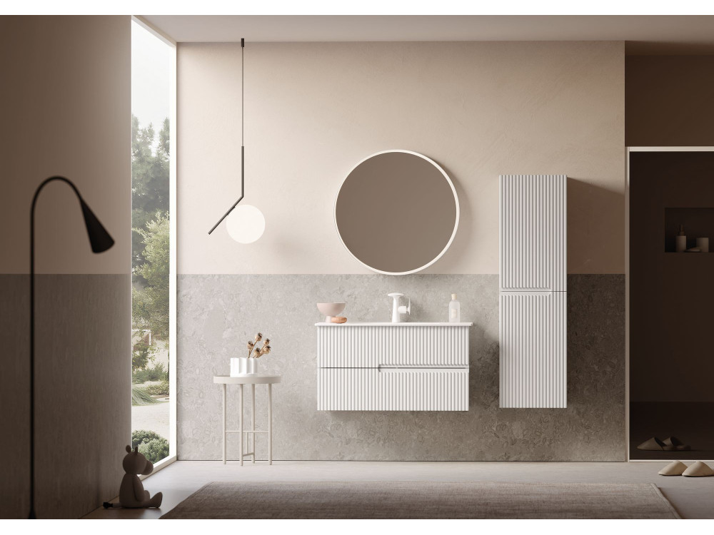 Espelho decorativo em madeira «Moonlight 90 v2» - 90 x 7 x 90 cm - Branco mate