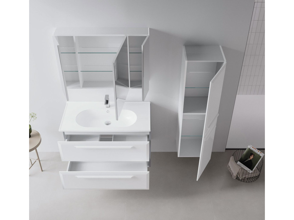 Móvel de casa de banho com espelho «Nuvola 100 v2» - 97 x 16 x 66 cm - Branco