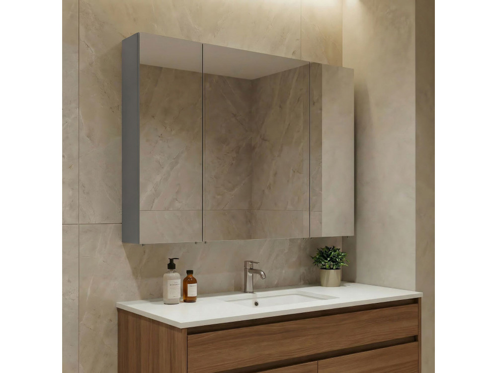 Móvel de casa de banho com espelho «Nuvola 100 v2» - 97 x 16 x 66 cm - Cinza