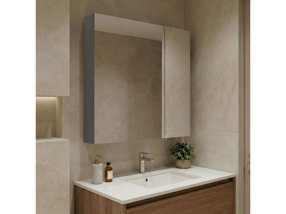 Móvel de casa de banho com espelho «Nuvola 60 v2» - 66 x 16 x 60 cm - Cinza