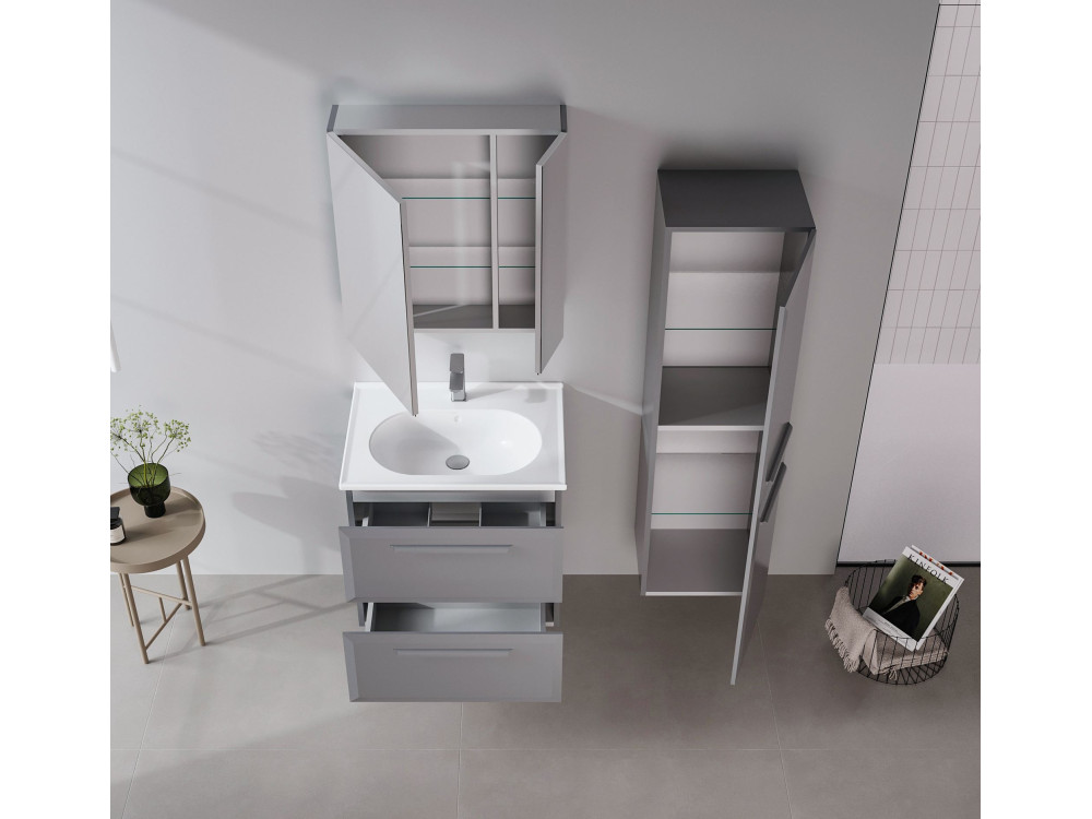 Móvel de casa de banho com espelho «Nuvola 60 v2» - 66 x 16 x 60 cm - Cinza