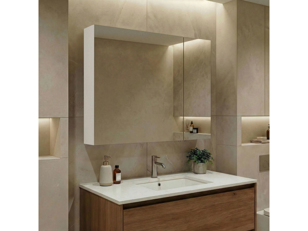 Móvel de casa de banho com espelho «Nuvola 80 v2» - 75 x 16 x 66 cm - Branco
