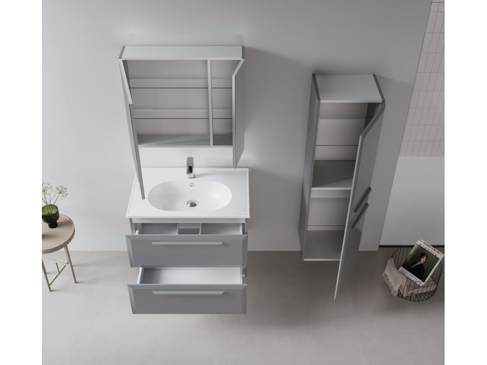 Móvel de casa de banho com espelho «Nuvola 80 v2» - 75 x 16 x 66 cm - Cinza