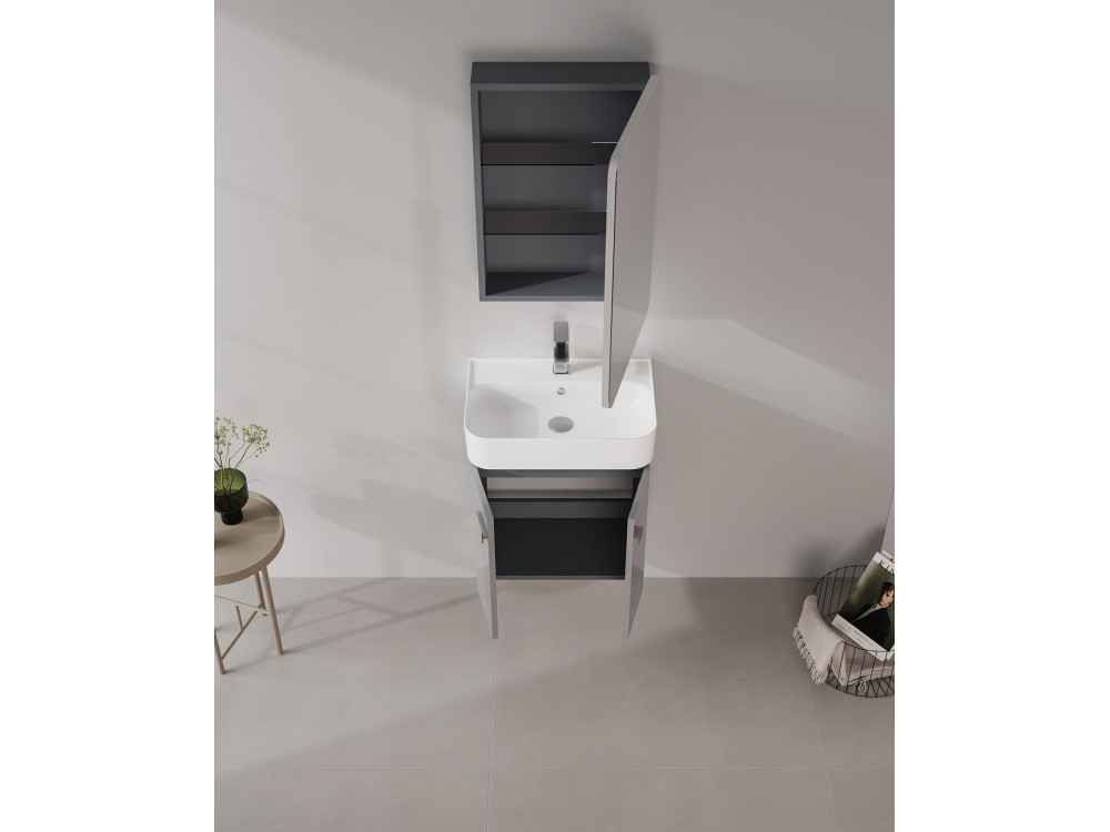 Móvel de casa de banho com espelho «Orbit 50» - 50 x 16 x 71 cm - Cinza