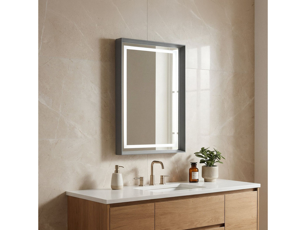 Espelho decorativo em madeira «Craft 60 x 90 v2» - 60 x 10 x 90 cm - Cinza mate