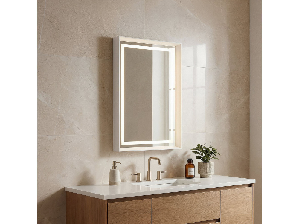 Espelho decorativo em madeira «Craft 60 x 90 v2» - 60 x 10 x 90 cm - Branco mate