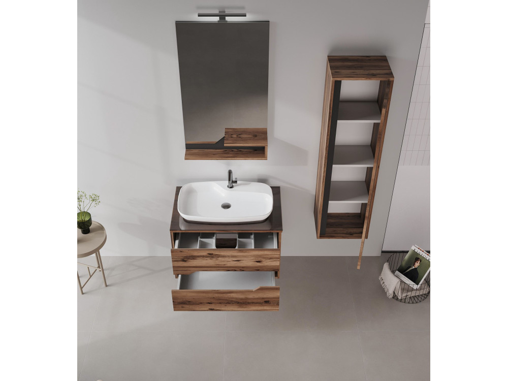 Espelho decorativo em madeira «Galia 60» - 60 x 14 x 100 cm - Nogueira escura