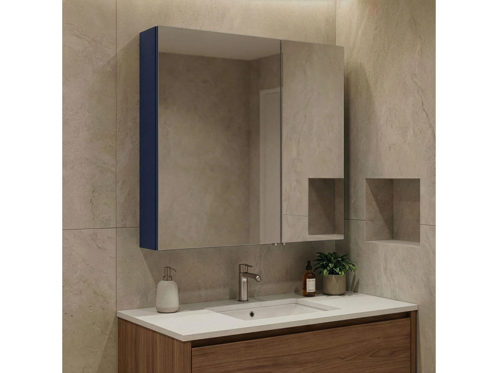 Móvel de casa de banho com espelho «Bari 60» - 60 x 16 x 66 cm - Azul-marinho mate