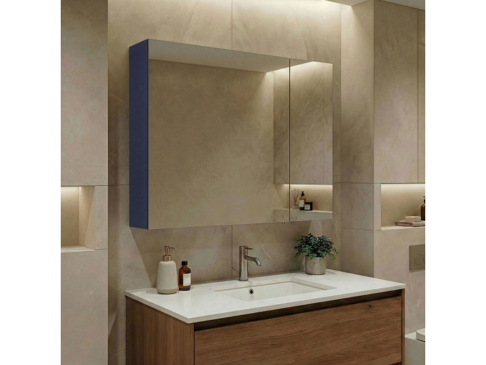 Móvel de casa de banho com espelho «Bari 80» - 75 x 16 x 66 cm - Azul-marinho mate
