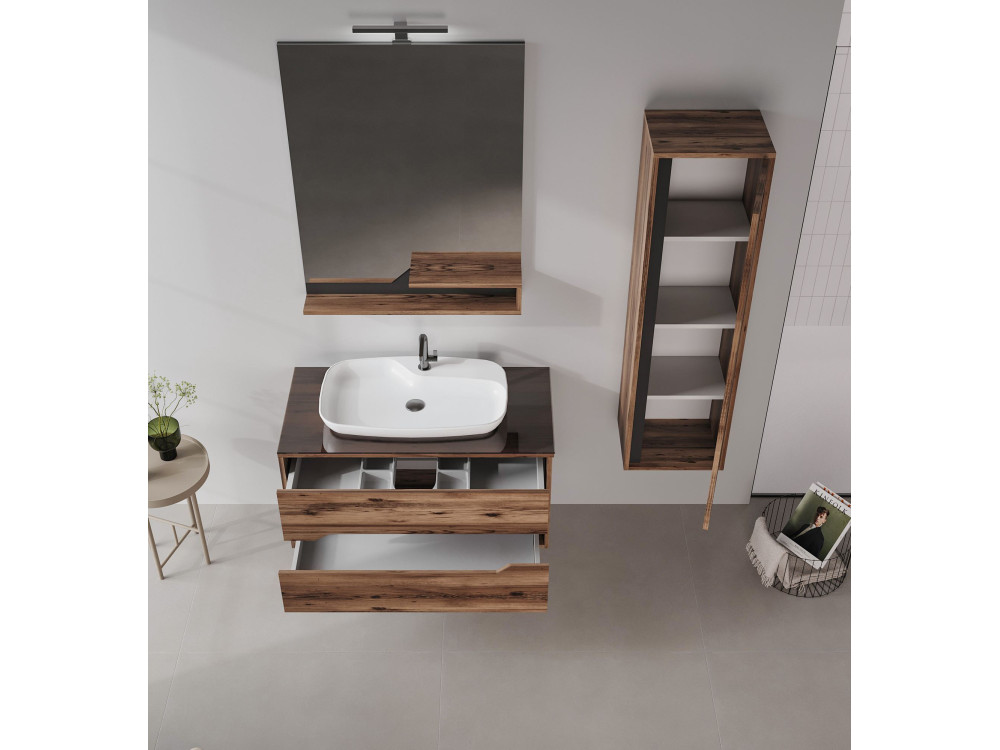 Espelho decorativo em madeira «Galia 80» - 60 x 14 x 100 cm - Nogueira escura