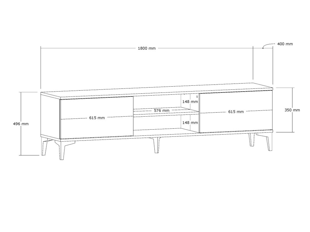 Mesa de TV em madeira "Erem" - 180 x 40 x 45 cm - NogueiraPreto