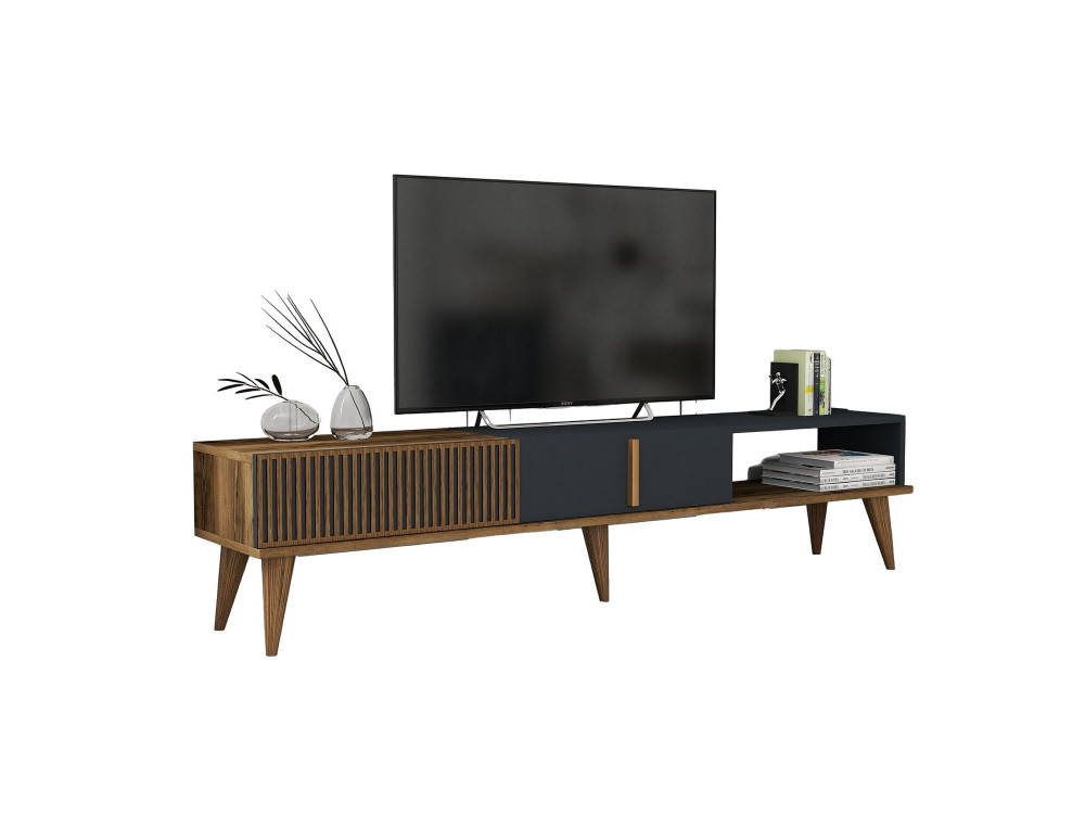 Suporte de TV em madeira "Milan" - 180 x 35 x 40 cm - Nogueira, Antracite
