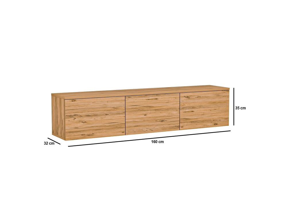 Móvel TV de madeira suspenso "Neon" com iluminação LED - 160 x 32 x 35 cm - Castanho claro