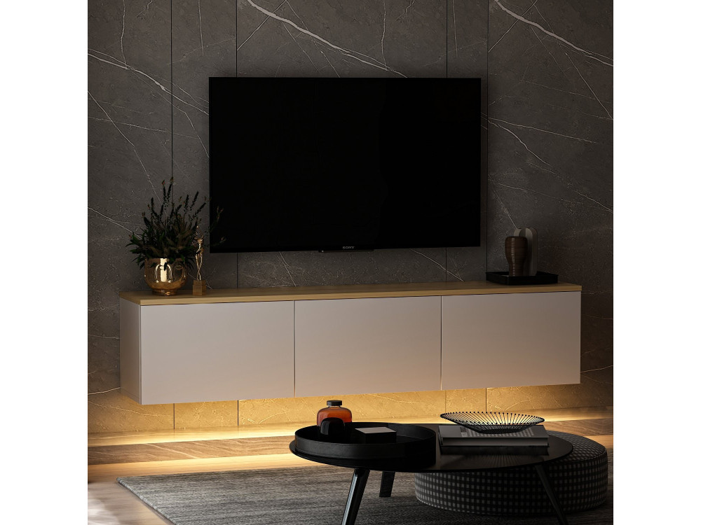 Móvel TV de madeira suspenso "Neon" com iluminação LED - 160 x 32 x 35 cm - Branco