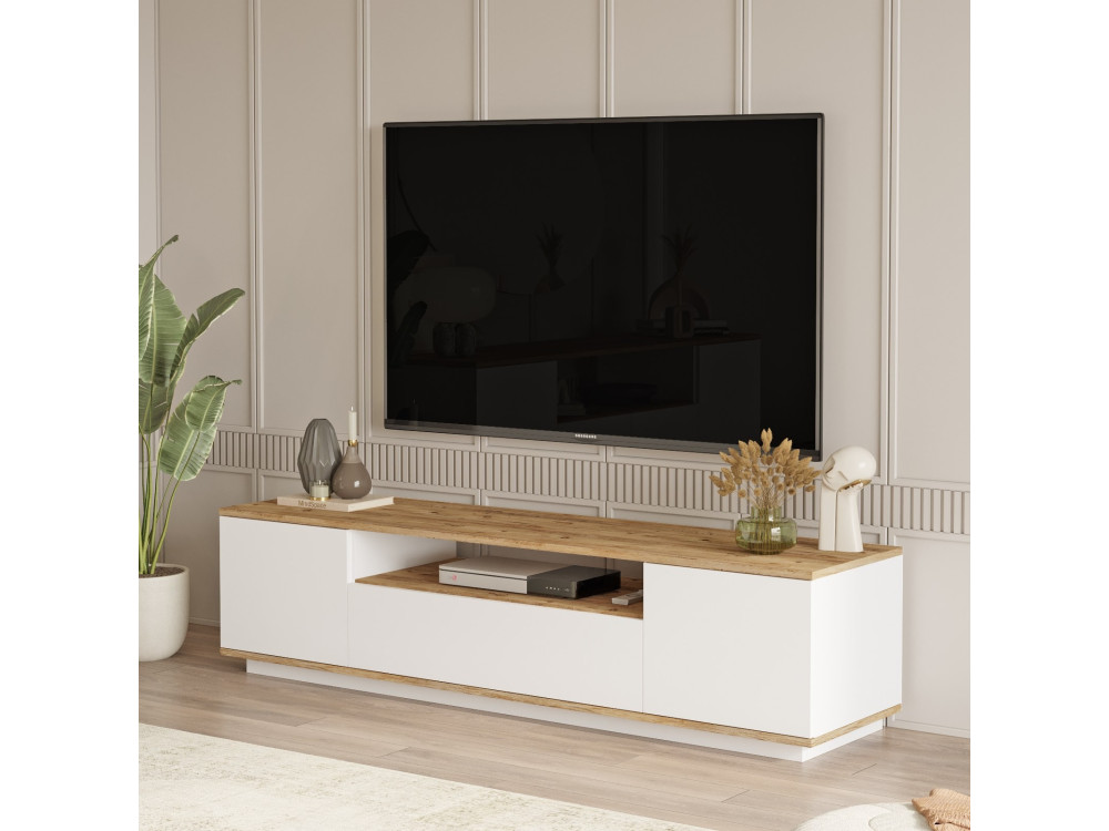 Suporte de TV em madeira FR7" - 180 x 44 x 44 cm - Pinho AtlânticoBranco