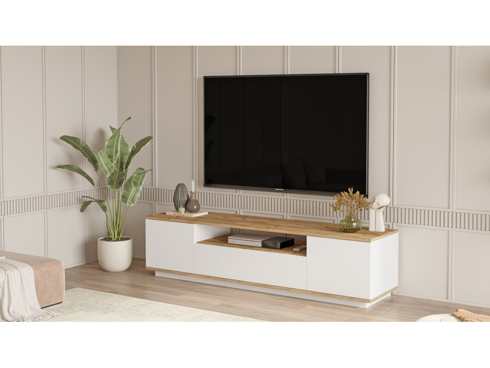 Suporte de TV em madeira FR7" - 180 x 44 x 44 cm - Pinho AtlânticoBranco