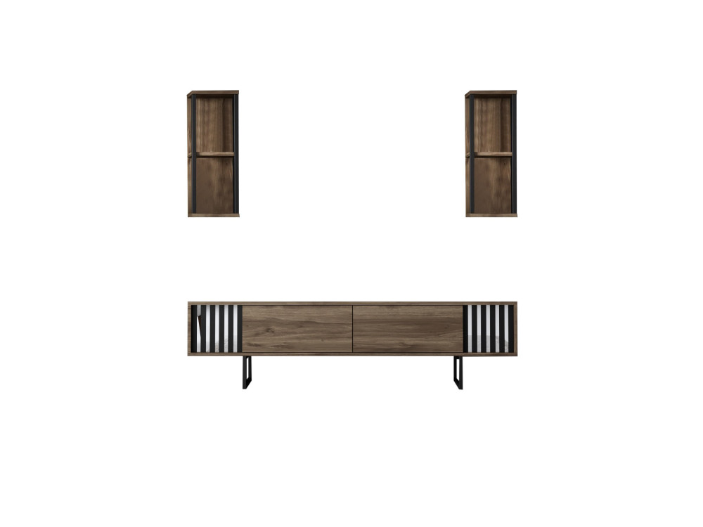 Suporte para televisor em madeira "Chrome Line" - 180 x 30 x 48 cm - NogueiraPreto