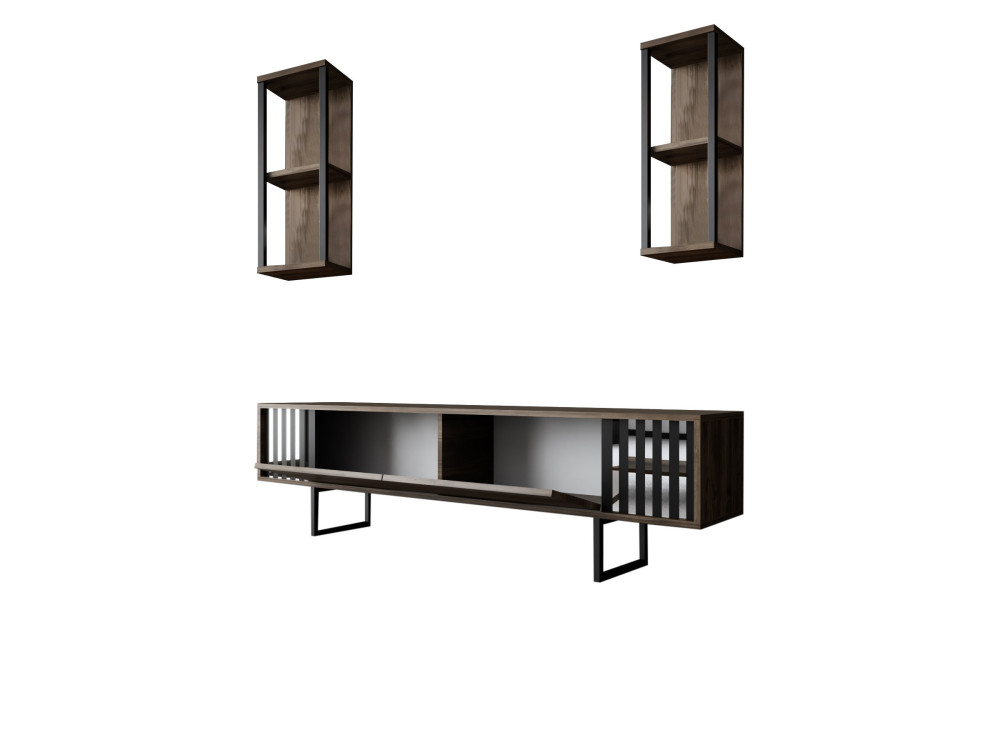Suporte para televisor em madeira "Chrome Line" - 180 x 30 x 48 cm - NogueiraPreto
