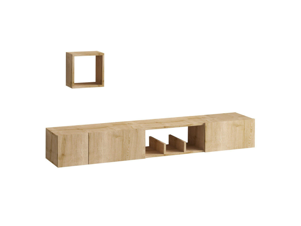 Suporte de TV em madeira "Avior" com prateleira de parede - 180 x 32 x 25 cm - Bege