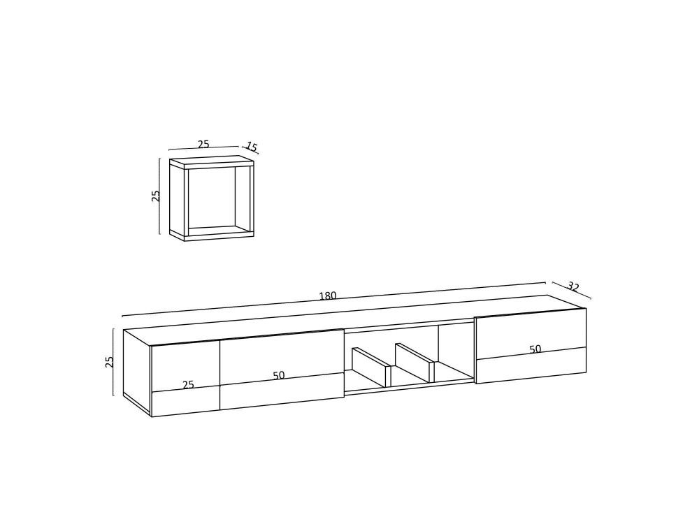 Suporte de TV em madeira "Avior" com prateleira de parede - 180 x 32 x 25 cm - Bege