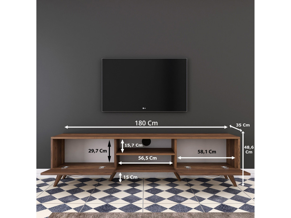 Suporte de TV em madeira "Atik" - 180 x 35 x 48 cm - Castanho