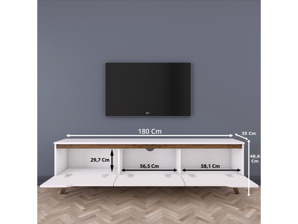 Suporte de TV em madeira "Digi" - 180 x 35 x 48 cm - Castanho