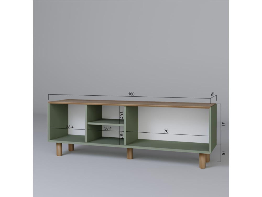 Mia" suporte para TV em madeira - 160 x 40 x 56 cm - Verde