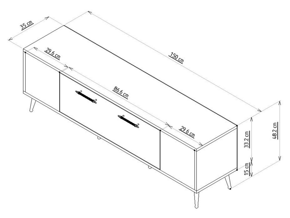 Suporte para televisor em madeira "Detas" - 150 x 35 x 48 cm - Prateado