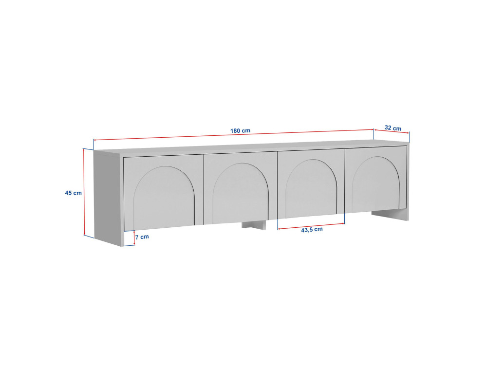 Suporte para televisor em madeira "Aurelia" - 180 x 32 x 45 cm - Branco