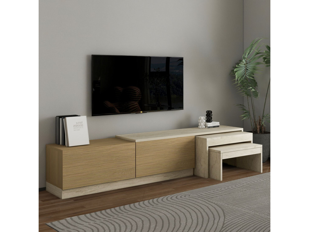 Suporte de TV em madeira "Nest" - 180 x 30 x 36 cm - Bege