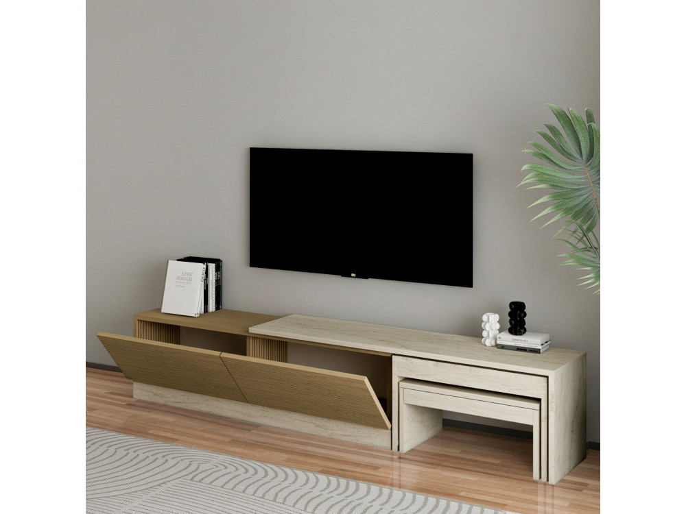 Suporte de TV em madeira "Nest" - 180 x 30 x 36 cm - Bege