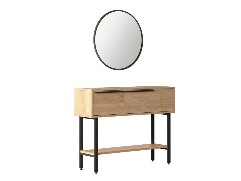 Consola de madeira "Calvin" com espelho - 100 x 30 x 76 cm - Castanho
