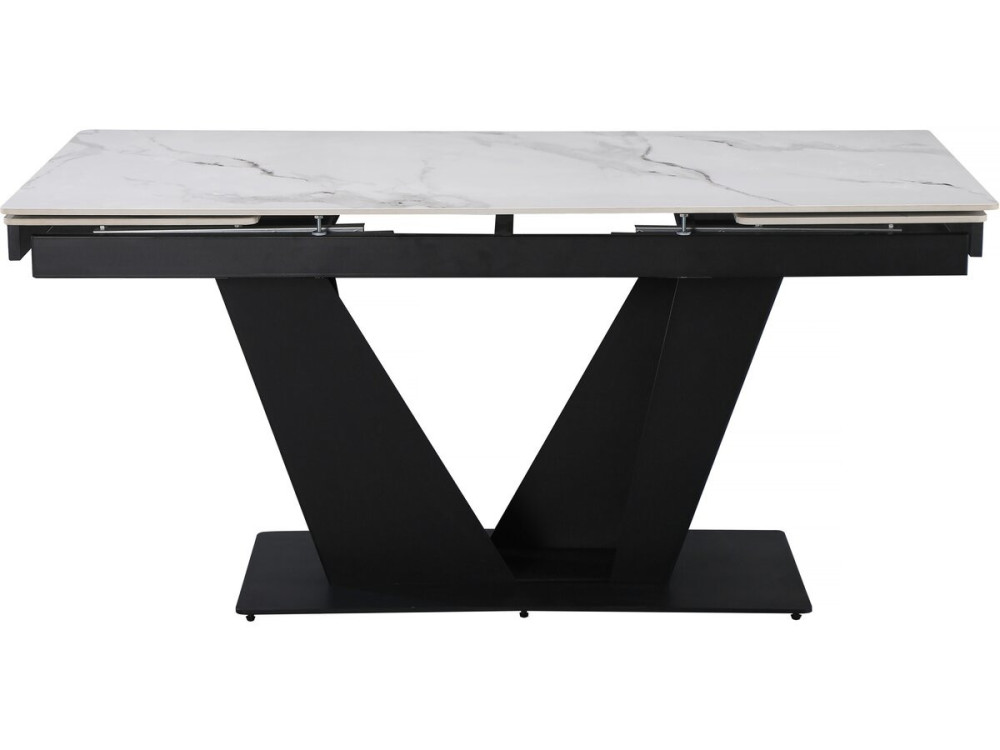 Mesa de jantar extensível em cerâmica - 160/240 cm - 6 a 10 pessoas "Nova" - Branco marmoreado cinzento