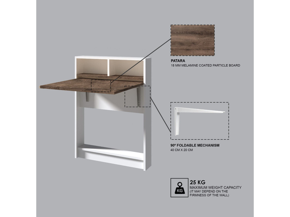 Mesa de jantar dobrável de madeira "Bracked" - 70 x 15 x 96 cm - Bege