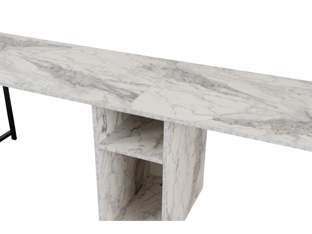 Secretária dupla "Twin" com 2 prateleiras de madeira - 240 x 60 x 74 cm - Branco marmoreado