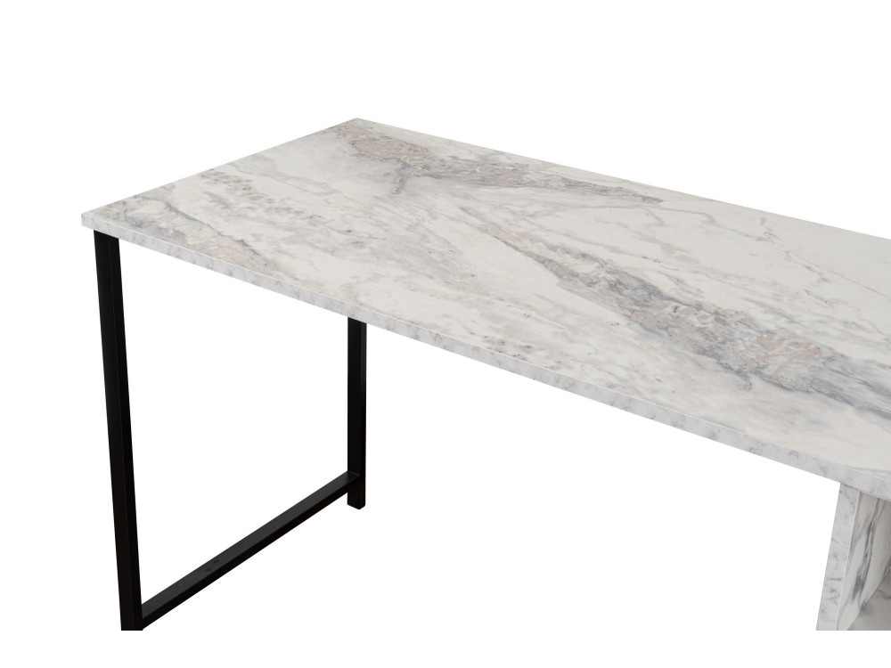Secretária dupla "Twin" com 2 prateleiras de madeira - 240 x 60 x 74 cm - Branco marmoreado