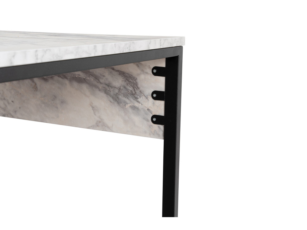 Secretária dupla "Twin" com 2 prateleiras de madeira - 240 x 60 x 74 cm - Branco marmoreado