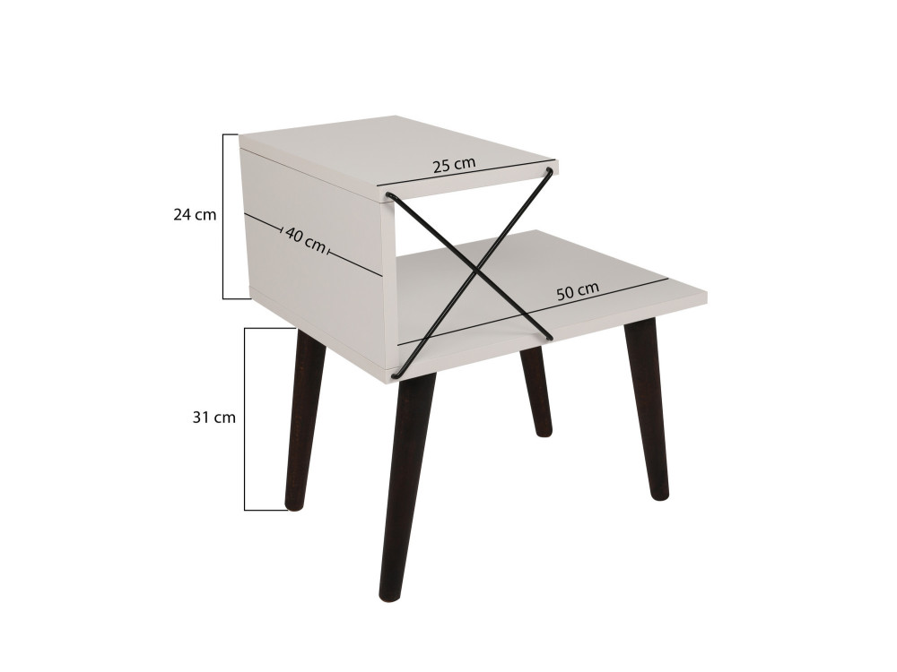 Mesa de cabeceira de madeira "Cross" 50 x 40 x 55 cm - Branco