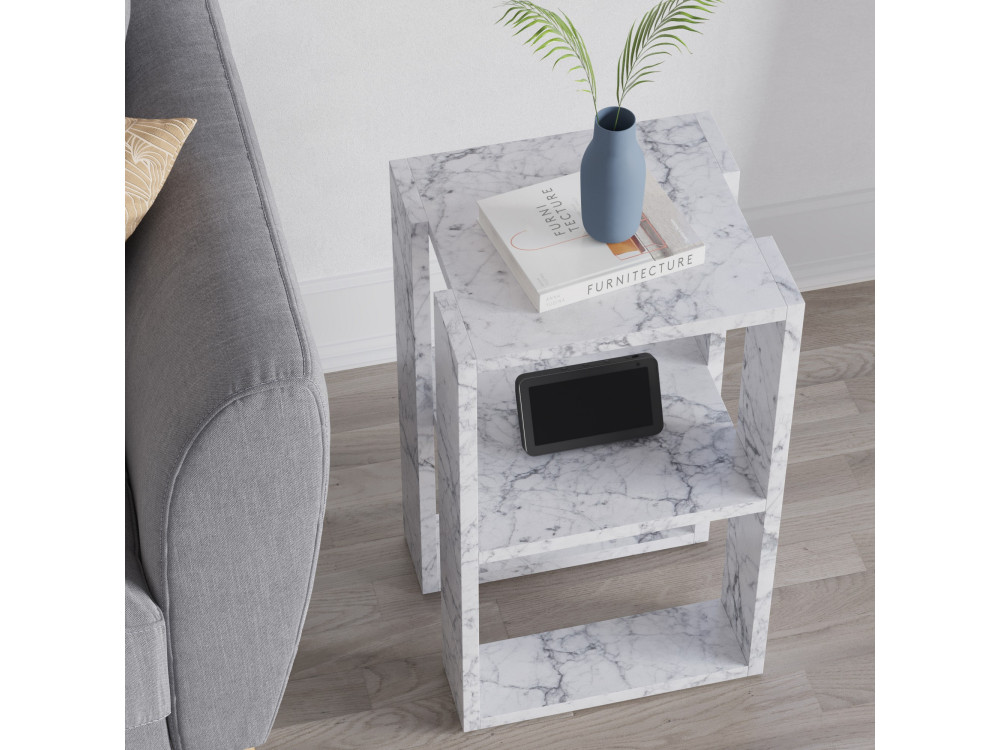 Mesa de cabeceira de madeira "Lonie" 30 x 30 x 55 cm - mármore de Carrara