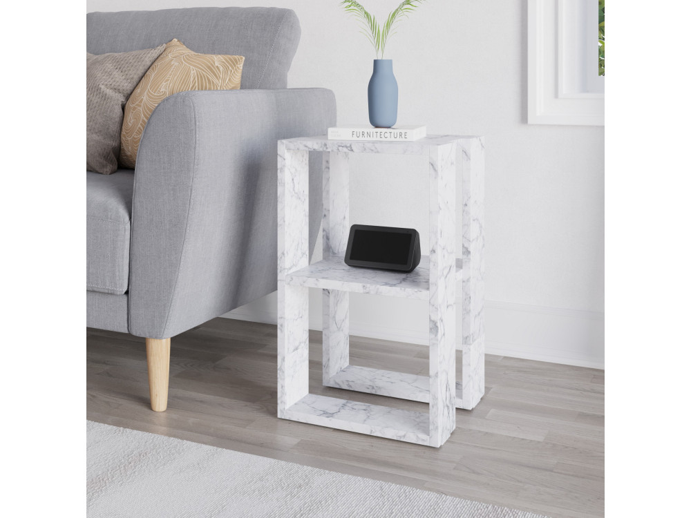 Mesa de cabeceira de madeira "Lonie" 30 x 30 x 55 cm - mármore de Carrara