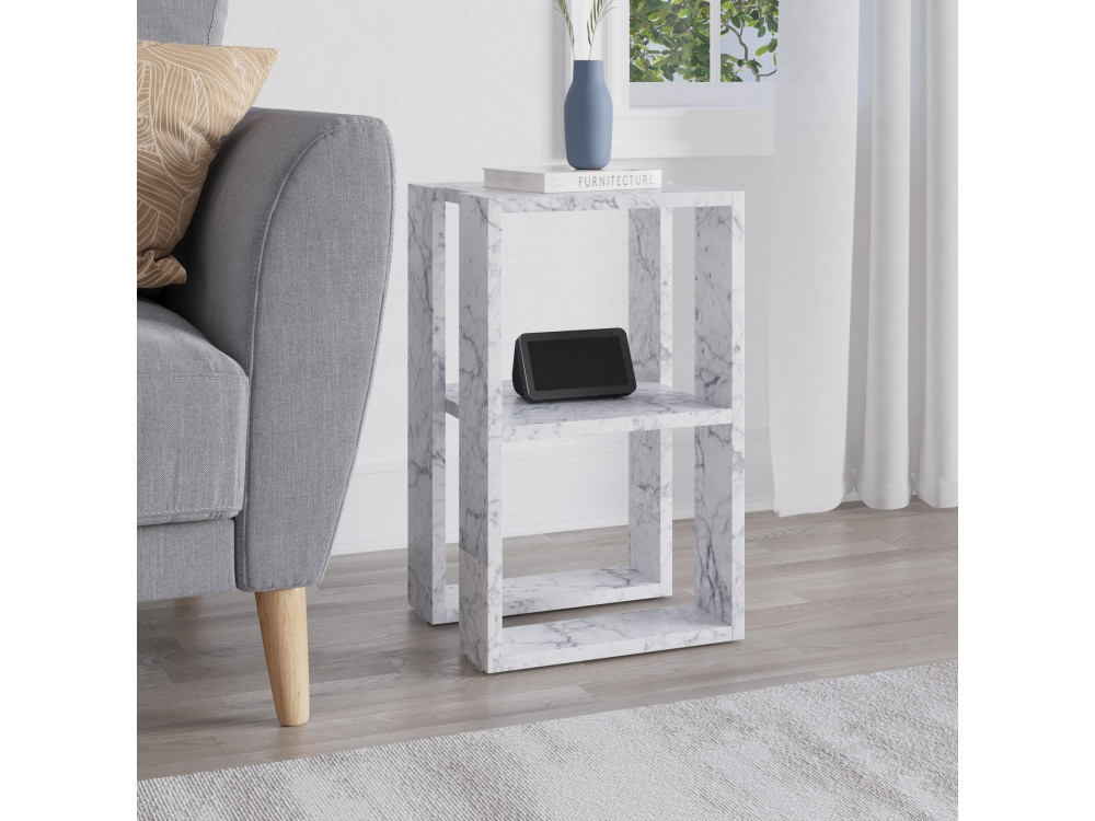 Mesa de cabeceira de madeira "Lonie" 30 x 30 x 55 cm - mármore de Carrara