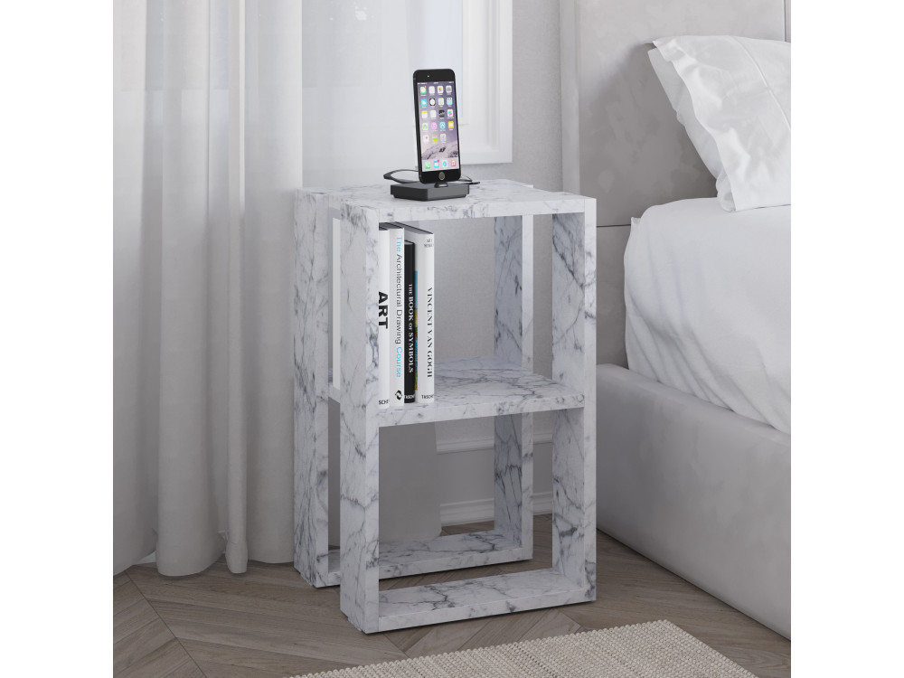 Mesa de cabeceira de madeira "Lonie" 30 x 30 x 55 cm - mármore de Carrara