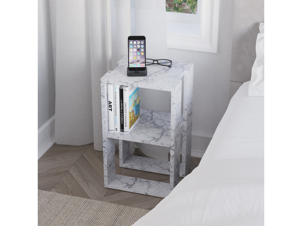Mesa de cabeceira de madeira "Lonie" 30 x 30 x 55 cm - mármore de Carrara