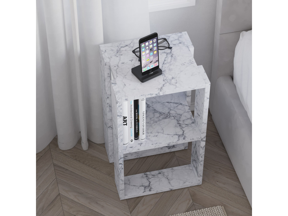 Mesa de cabeceira de madeira "Lonie" 30 x 30 x 55 cm - mármore de Carrara
