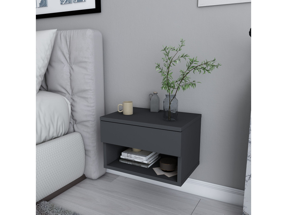 Mesa de cabeceira de madeira "Jamot" - 45 x 29 x 32 cm - Cinzento antracite